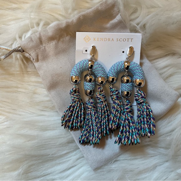 Kendra Scott Masie Statement Tassel Drop Earrings - NWT - Rhodium Periwinkle - Picture 2 of 9
